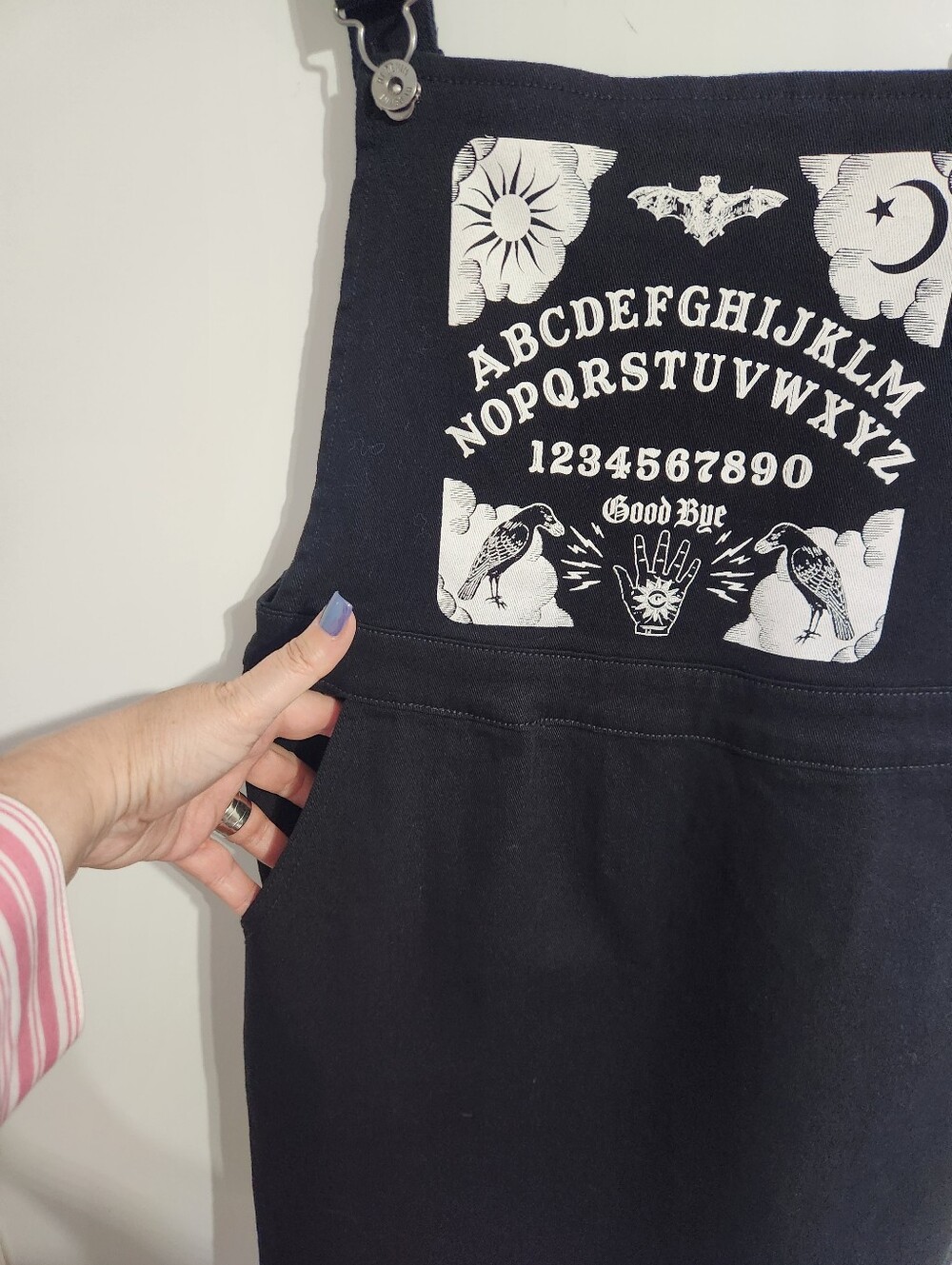 Hot Topic Black Ouija Graphic Overall Dress, Size Large - Picture 5 of 10